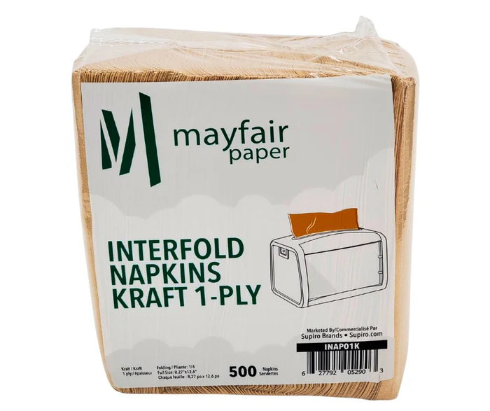 1 ply Interfold Napkins 1/4 Fold - Kraft