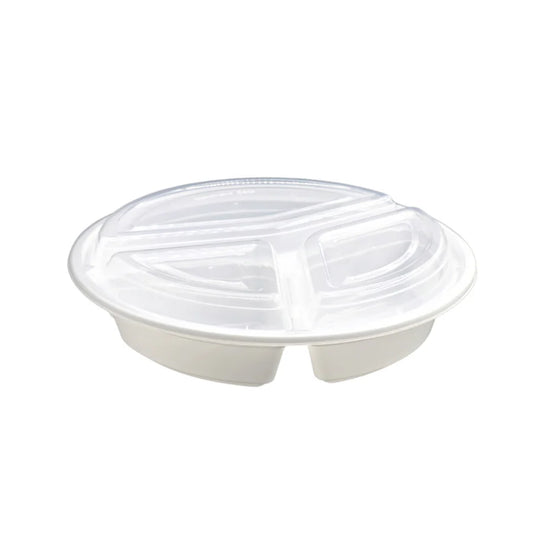 9" (48oz) 3 Compartment Plastic Round Container w/ Lid