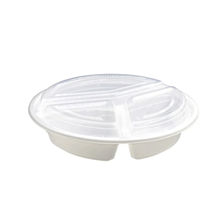 9" (48oz) 3 Compartment Plastic Round Container w/ Lid