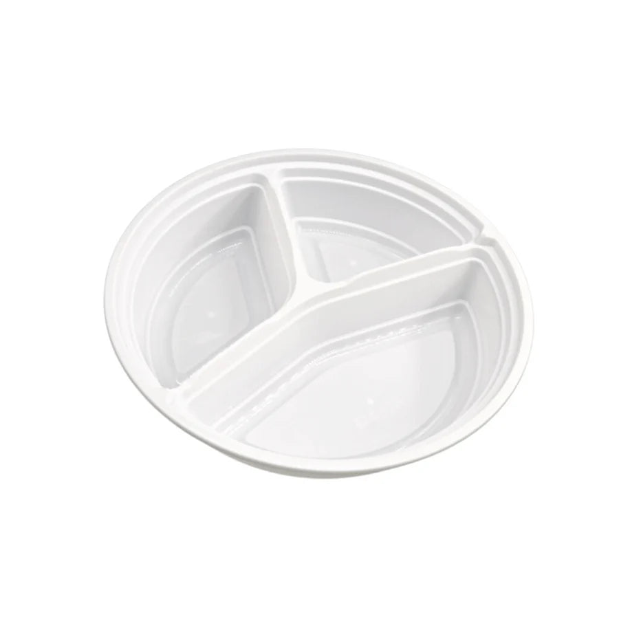 9" (48oz) 3 Compartment Plastic Round Container w/ Lid