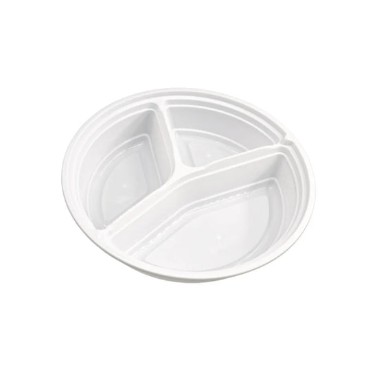 9" (48oz) 3 Compartment Plastic Round Container w/ Lid